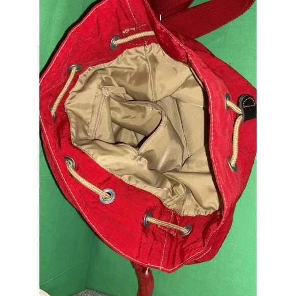 KIPLING VINTAGE Y2K RED Messenger Travel Cross Body W/ Monkey Fuzzy Key Chain - Picture 12 of 16